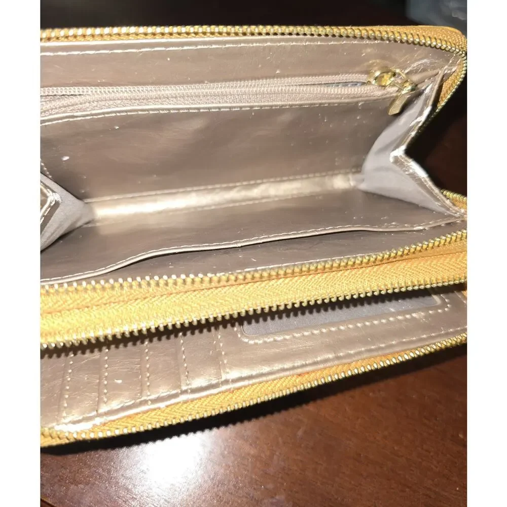 Anne Klein Leather Wallet, Mustard Yellow, Zip Around Wristlet